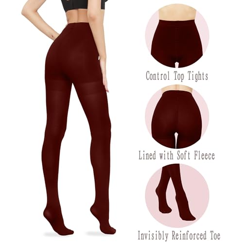 Image of HA WA Tights for Women, 2 Pairs Opaque Tights Control Top Pantyhose | Soft Solid Stretchy Comfy Silky Slimming Matte High Waist Non-slip Thick Warm Winter Autumn Reinforced Toe