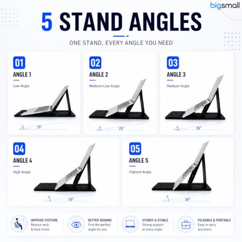 Image of Bigsmall Foldable Laptop Desk for Bed with Portable Flat-Pack Design | Leather Lap Desk for Work, Study & Gaming | Compatible with MacBook Air /Pro 14 inch, iPad Pro 13 inch, Dell, HP & Other Laptops - Black
