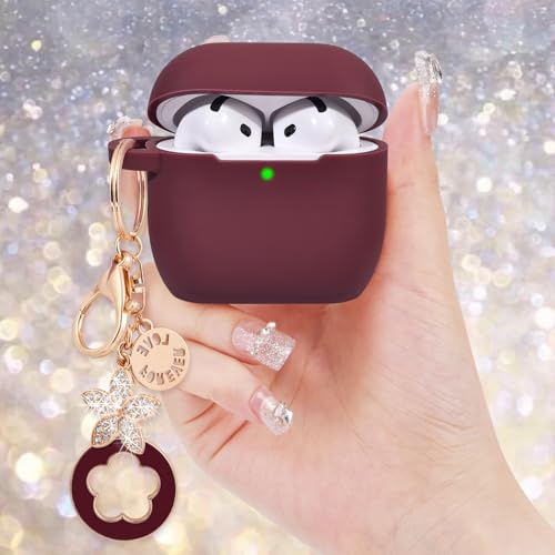 Image of Case Compatible With Apple Airpods 4 - VISOOM Airpods 4 Cases 2024 Cover Women Anti-Drop Silicone iPods 4 Earbuds Wireless Accessorie Charging Cases Girl Bling Keychain for Airpod Ipods 4th Generation