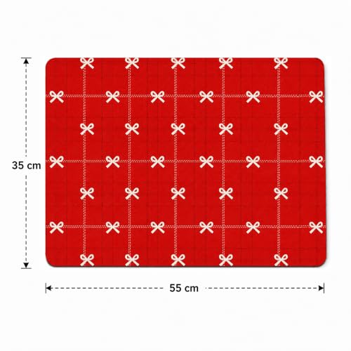 Image of Luxe Home International Dish Dry Mats for Kitchen Counter, Rubber Quick Dry Mat for Kitchen Utensils, Bow Check Print Smooth Absorbent Placemat, 35x55 cm, Red, Pack of 1