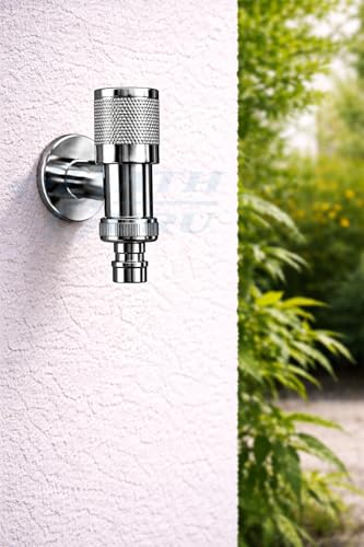 Image of BATH GURU (Grass) Washing Machine Nozzle Tap | Zinc Body Washing Machine Inlet Faucet Chrome Finish | Universal Water Inlet Valve Plastic Handle | Wall Mounted Tap for Fully Automatic Washing Machines