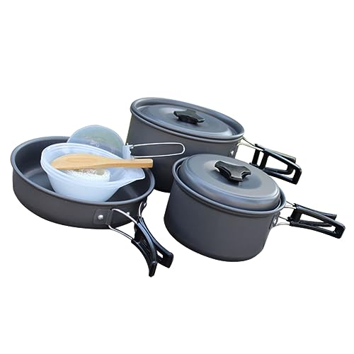 VICASKY 1Set Camping Cookware for Outdoor Cooking Person Folding Pot and Pan Kit with Soup Spoon Rice Spoon and Bowls Portable Cooking Equipment for Hiking Backpacking and BBQ