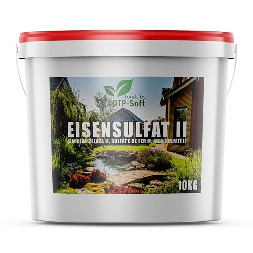 Eisensulfat 10 kg im praktische Verpackung Eimer - Rasendünger gegen Moos für Rasen und Garten - Moosverdränger Rasendünger Turbodünger für sattgrünen Rasen - Eisen-II-Sulfat Granulat im Eimer