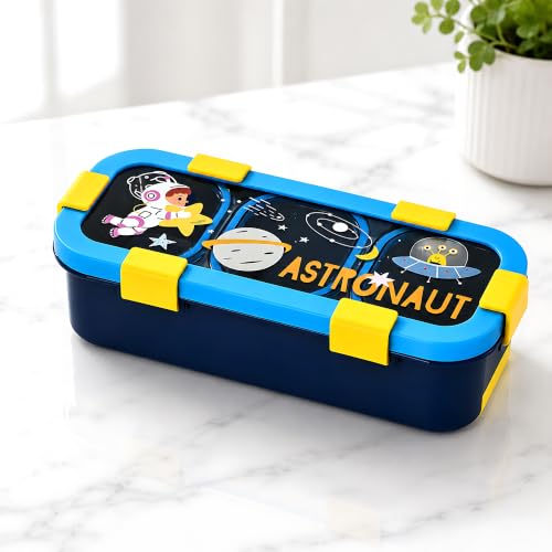 Image of Kids Stainless Steel Lunch Box | Leakproof Bento Tiffin Box with 3 Compartments | BPA Free Food Grade Lunch Box for Boys & Girls | Airtight School Tiffin Box with Cutlery Storage | 500ml