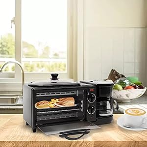 3-in-1 mini-oven, multifunctionele ontbijtmachine, pizzaoven, mini-oven met 0,6 l koffiemachine, bakplaat, grillrooster en filter, binnenverlichting, timer 0-30 min, temperatuurbereik 100-230 °C