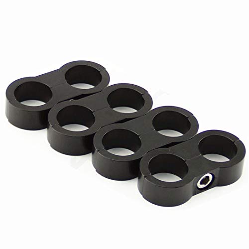 -6AN Hose Separator Clamp - Fuel line Mounting Clamps,Aluminum Hose Fitting Adapter, Great for 3/8 Fuel Hose, Oil Line, Brake Line, Water Pipe and Gas Line,4Pcs/Pack,Black