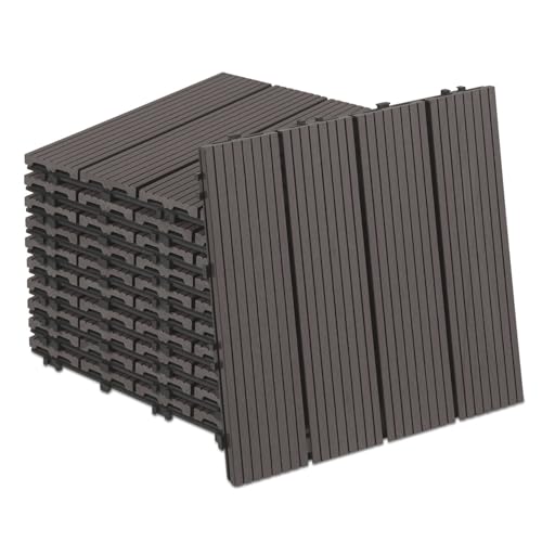 Vkechh Azulejos de terraza WPC de 30 x 30 cm en marrón, 55 unidades (5 m²) con sistema de clic, azulejos de balcón resistentes a la humedad en imitación de madera, suelo de exterior resistente a la
