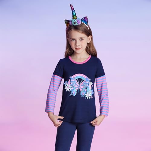 Image of VIKITA Girls Shirts Winter Long Sleeve Tops Print Tees for Girls,3-12 Years