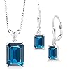 Gem Stone King 925 Sterling Silver London Blue Topaz Pendant Earrings Set For Women (13.49 Cttw, Gemstone Birthstone…