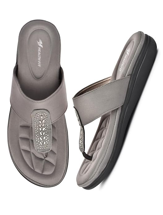 Image of HEALTH FIT EXTRA SOFT Women's Comfortable Memory Foam Doctor Slippers /Flip-Flops|Fashionable Casual & Stylish|Lightweight & Breathable|Outdoor Synthetic Casual Chappals Sandals Ladies & Girls HF23