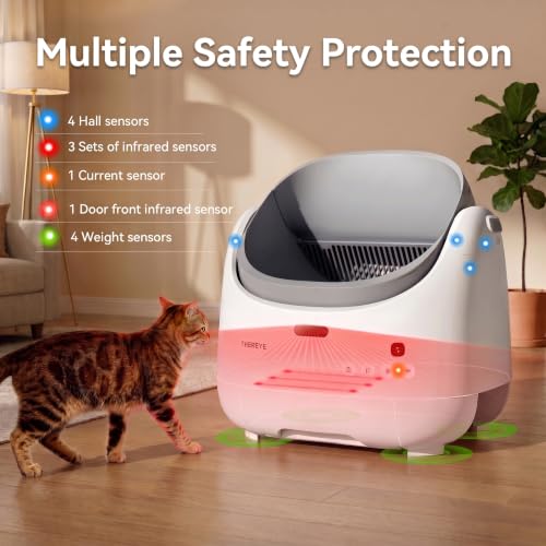 Automatic Litter Box, Self Cleaning Litter Box for Multiple Cats, APP Control and Safety Sensors, Odor Control, Open-Top Smart Cat Litter Box with Trash Bags/Litter Mat — view 3