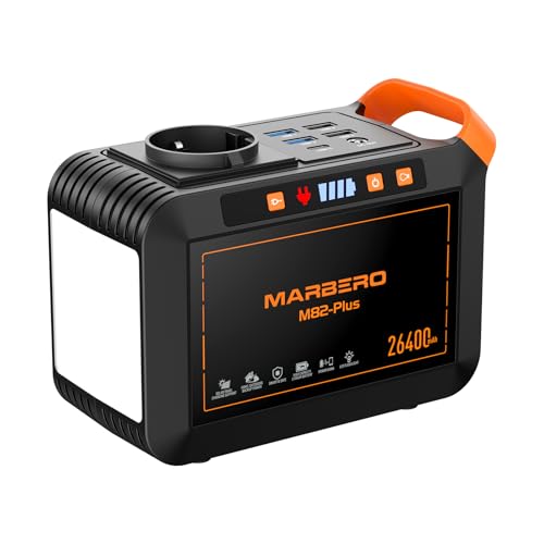 MARBERO Station d'Énergie Portable 26,400mAh Batterie Lithium Bloc d'Alimentation avec Prise AC 120W Générateur Solaire Sorties LED USB DC pour Camping Urgences Plein Air Pique-nique Pêche Voyages