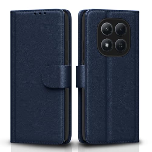 Image of Amazon Basics Flip Cover for Redmi Note 15 Pro 5G Leather Finish | Wallet Stand and Shock Proof | Inside TPU with Card Pockets | Complete Protection Flip Case (Blue)
