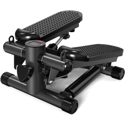 Mini Stair Stepper for Home Exercise, Low-Impact Stiar Stepper, Weight Capacity 300 LBS, with Digital Monitor and Resistance Bands, Black