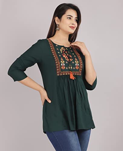 Image of Ganga febtex Women's Rayon Embroidered Short Kurti /Tops