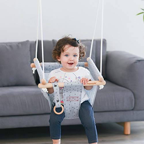 HAPPY PIE PLAY&ADVENTURE Secure Canvas Hanging Swing Seat Indoor Outdoor Hammock Toy for Toddler (Grey)