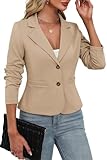 ELLEVEN Womens Business Casual Blazers Suit Jackets Slim Fit Outfits for Women Lightweight Stretchy Knit Long Sleeve Work Office Petite Blazer with Pockets Dressy Trendy Khaki Large