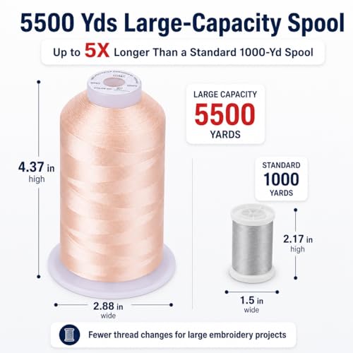 Image of Simthread 5500Yds /5000M 40WT Polyester Embroidery Thread Linen 307 | High-yardage 5000M spool offers smooth feeding and stable 40WT polyester thread for home and commercial embroidery machines.