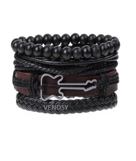 Vendsy Stylish Guitar Cord Mens Leather Bracelet (set of 4) (B09Y9889FQ) Amazon Price History, Amazon Price Tracker