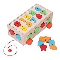 RIZGHWOY Wooden Shape Block Sorter Cart for Children, Educational Toy with Different Shapes and Numbers, Ideal Birthday