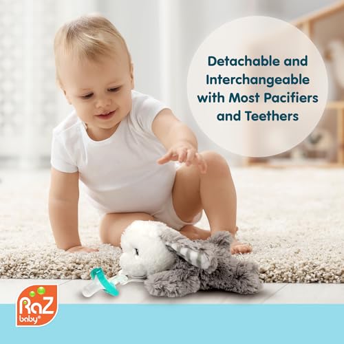 RaZbaby JollyPop Pacifier, Holder w/Detachable Baby Pacifier, Stuffed Animal RaZbuddy, All Ages 0M+, 100% Medical Grade USA Made Silicone, Machine Washable, Textured & Easy to Hold – Puppy - Image 6