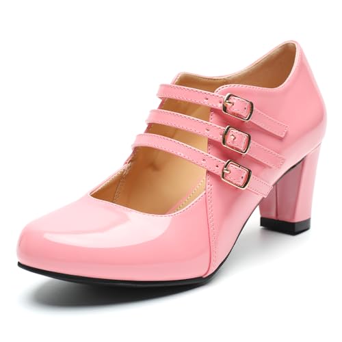 Women's Mary Jane Pumps Low Block Chunky Heels Closed Round Toe Dress Wedding Office Work Dress Shoes