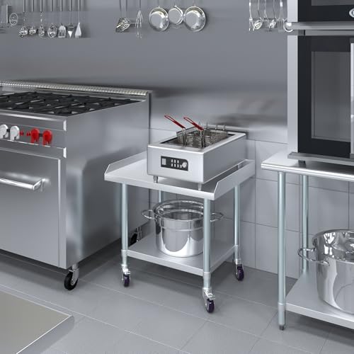 Image of AmGood Stainless Steel Equipment Stand with Undershelf + Casters, Heavy Duty, Commercial Grade, NSF Certified (24 inch Width x 30 inch Length + Casters)