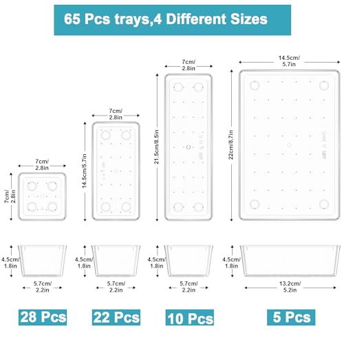 Image of Manalete 65 Pcs Clear Plastic Drawer Organizer, Makeup & Vanity Organizer