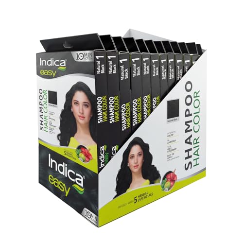 Image of Indica Hair Color Shampoo|Natural Black|Pack of 12|25ml x 12
