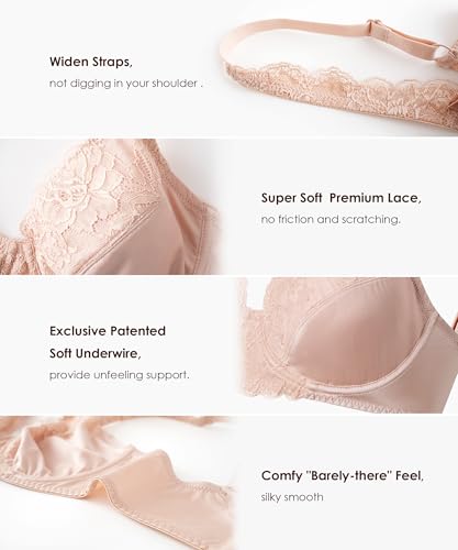 Image of Ultra Soft Lace Bras for Women, Full Coverage Underwire Minimizer Bras, Lifting Comfort Bra for Everyday Wear.