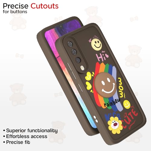 Image of Pikkme Back Cover for Samsung Galaxy A50 / A50s / A30s | Soft Silicone| Cute Rainbow Smile & 3D Cartoon Flower Design | Shockproof Raised Camera Protection Bumper Case (Brown)