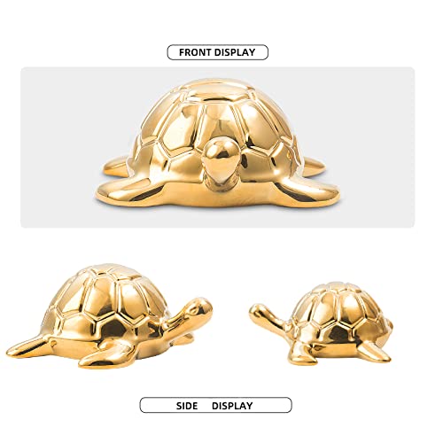 Set de 3 Estatuas de Tortugas Doradas de Cerámica miniatura 4