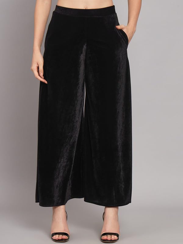 Image of Vaararo Velvet Co-Ords for Women | One Sleeve Crop Top with Palazzo Set Casual Party Dress