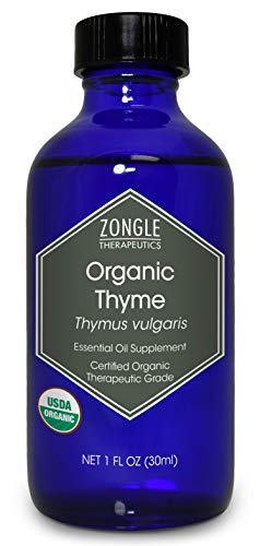 Zongle USDA Certified Organic Thyme Essential Oil, Safe to Ingest, Thymus Vulgaris, 1 OZ
