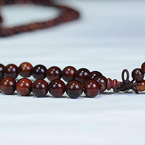 JAJAFOOK 6mm 8mm 10mm 12mm Natural Fragrant Mahogany 108 Mala Meditation Beads Tibetan Buddhism Prayer Beads Round Polished Rosary for Men Women - Thumbnail 7