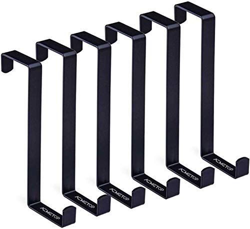 ACMETOP 6 Pack Over The Door Hook, Z-Shaped Reversible Door Hooks, Dual Head Single Over Door Hooks Fits 1-3/8" and 1-3/4" Door Widths, Sturdy Metal Door Hanger Hold Up to 30Lbs(Black)