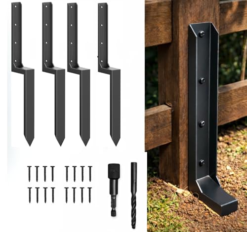 INCOSYP Fence Post Repair Kit Heavy Duty – Steel Fence Post Anchor for Leaning or Broken Posts, Ground Stake Stabilizer Support with Screws & Tool, 33 Inch (Pack of 1/2 / 4)