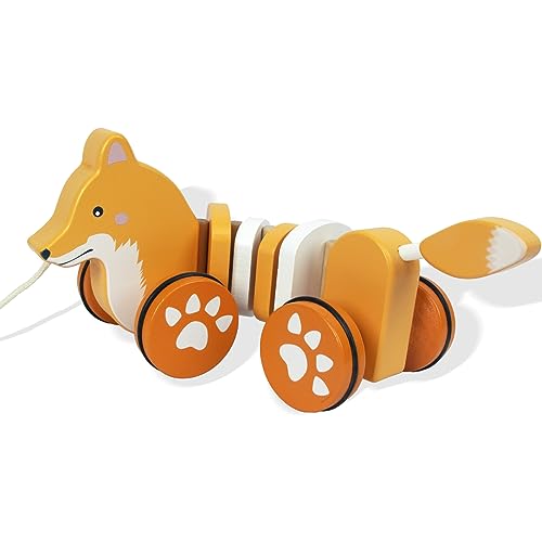 Image of Baby Toys Car,Wooden Pull Along Toddler Toy, Developmental Toy for 1 Year Old Girl Boy Birthday Gift (Fox)