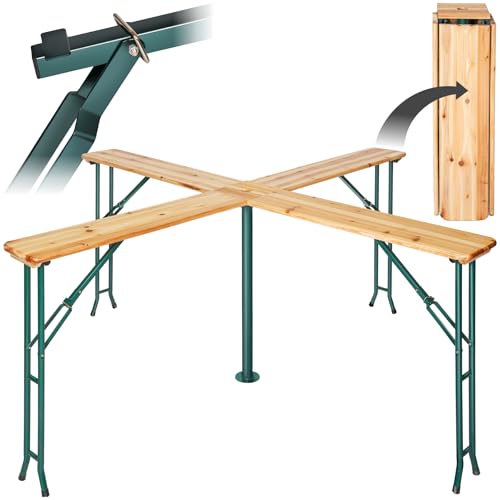 tectake® Table Haute Mange Debout Pliable en Bois & Acier laqué 241x241x103cm Table de Bar avec Porte Parasol, pour jusqu'à 20 Personnes, Réception Mariage...