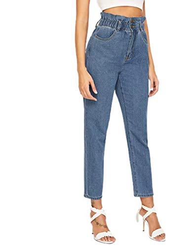 Image of KOTTY Blue Cotton Lycra Boyfriend High Rise Women Jeans