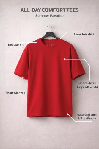 Image of Van Heusen Men's Crew Neck T-Shirt - Soft & Breathable Cotton | Regular Fit | Comfortable Everyday Casual Wear | Short Sleeves | Summer Favorite |Solid Colors | Style 60052|Available in Pack of 1 & 2