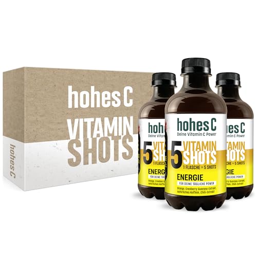hohes C Vitamin Shots Energie (3 x 330ml) Für die tägliche Power; mit Orange Cranberry Guarana Chili vegan ohne Zuckerzusatz & Konservierungsstoffe