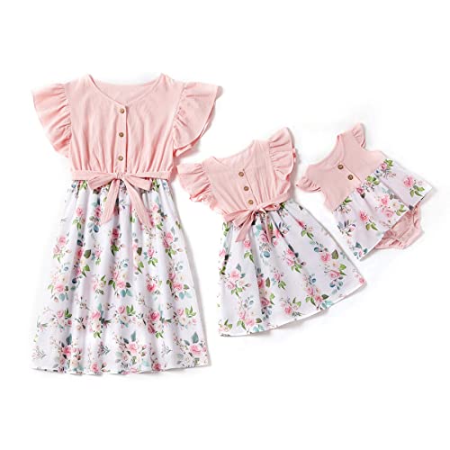 Image of IFFEI Matching Family Dresses Cotton Ruffle Decor Mommy and Me Matching Dress