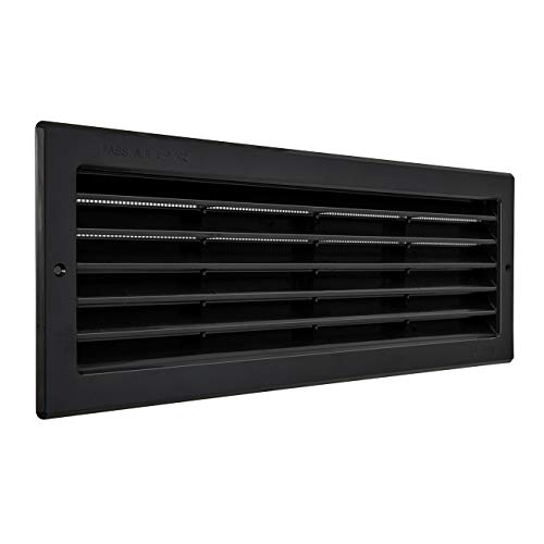 La Ventilazione PR3713N   Rejilla rectangular de plástico negro para empotrar con red antiinsectos. Dimensiones: 370 x 130 mm, color negro