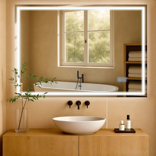 CLP Espejo de baño Jaffrey, Espejo de baño antivaho, Formato Horizontal y Vertical, Espejo de Pared iluminación LED Regulable, Tamaño:70x100 cm