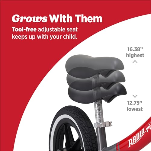 Image of Radio Flyer Air Ride Balance Bike, Red, For Kids Ages 1.5-5, Pedal Free for Quick Learning, Rubber Air Tires, Adjustable Seat, Foot Rest, Ringing Bell, Kid & Toddler Balance Bikes (Amazon Exclusive)