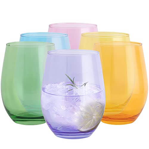 TREND FOR HOME Verre a Eau Couleur Verre a Cocktail Grand Verre a Eau | 580 ml | Lot de 6 | Verres à Eau Soft Drink Jus Verre Cocktail | Sécurité au Lave Vaisselle | Collection Phoebe Rainbow Cover