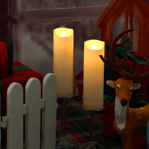 Image of QIDEA 2 inchX7 inch Outdoor Waterproof Flameless Candles with Timer, Battery Operated Flickering Led Pillar Candles, Electric Plastic Fake Candles for Home Garden Wedding Halloween Xmas Decorations 4 Pack