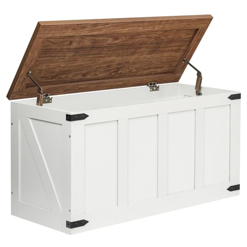 HOOBRO Schuhbank, Sitzbank mit Stauraum, Aufbewahrungsbox mit Deckel und Sicherheitsscharnieren, 100 x 39 x 50 cm，Aufbewahrungsbank für Flur und Schlafzimmer, Weiß und Walnuss EWH500CW01