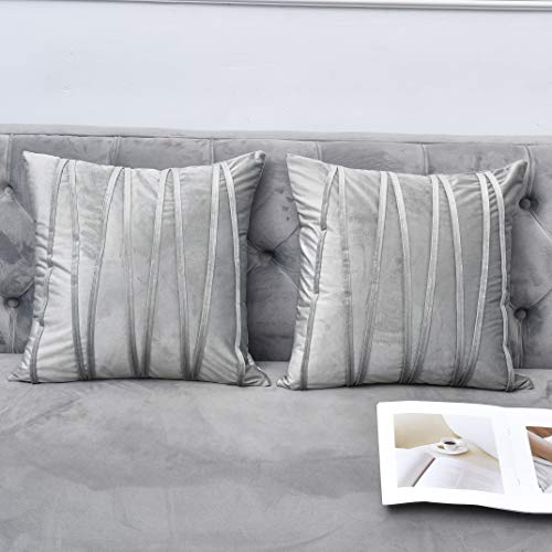 Nianer Decorative Plush Velvet Throw Pillow Covers Sofa Accent Couch Pillows Set Of 2 For Bed Living Room Square Pillow Cases 18X18 Silver Grey Gray #TOP2
